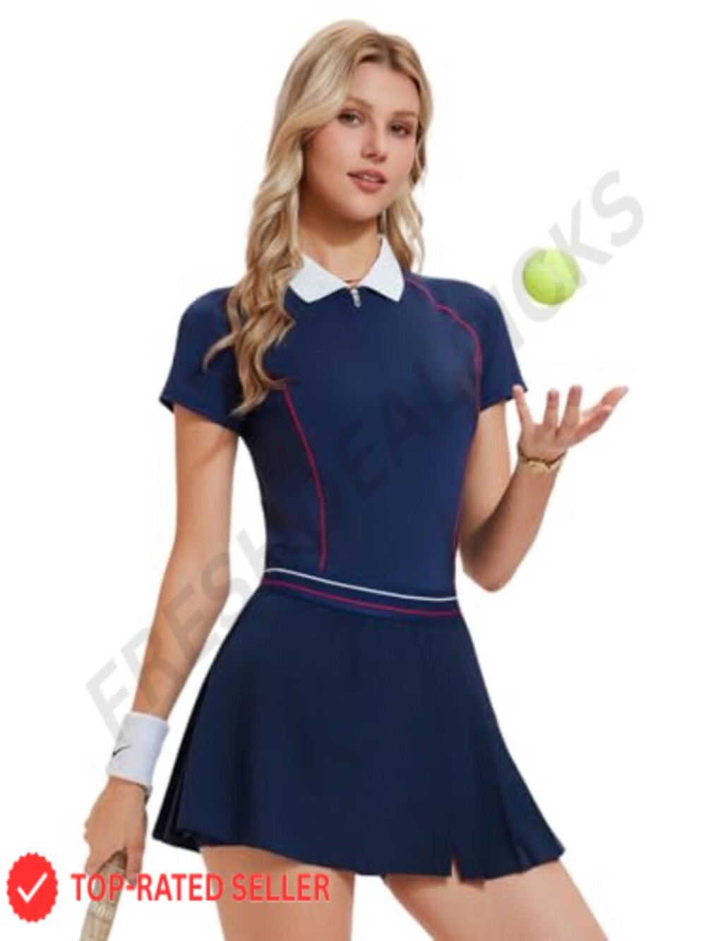 Women's 2-Piece Half-Zip Polo Shirt & Pleated Skort Set with Built-in Shorts &